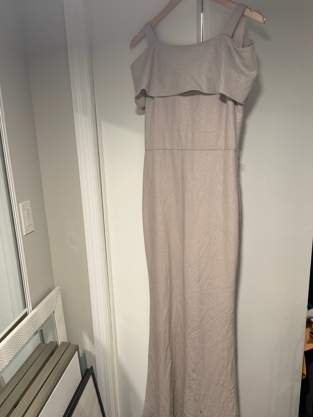 Badgley Mischka Dusty Taupe Ruffle Maxi Dress